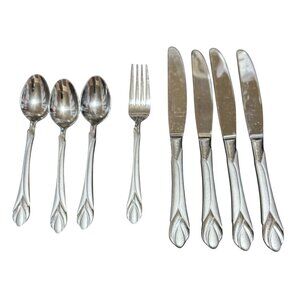 Hampton Silversmiths Stainless Steel Flatware Lily Frosted Design Misc Lot Disco
